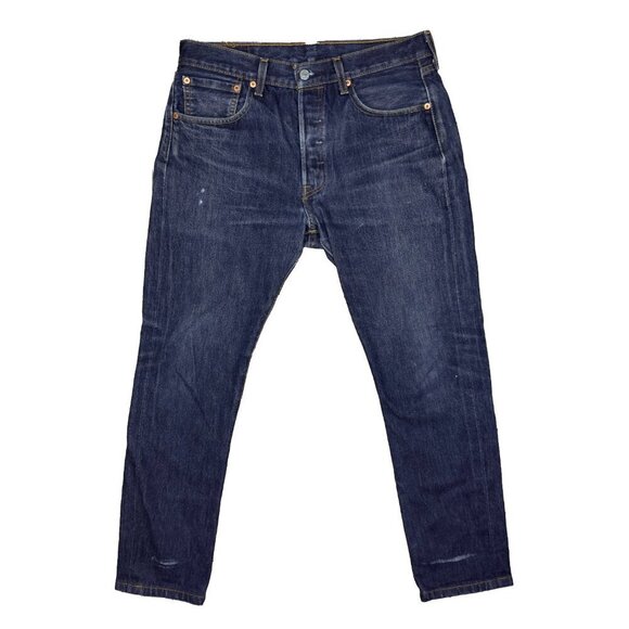 LEVI'S 501 Original Fit Distressed Button Fly Dark Blue Wash Jeans Size 32 - Picture 1 of 6